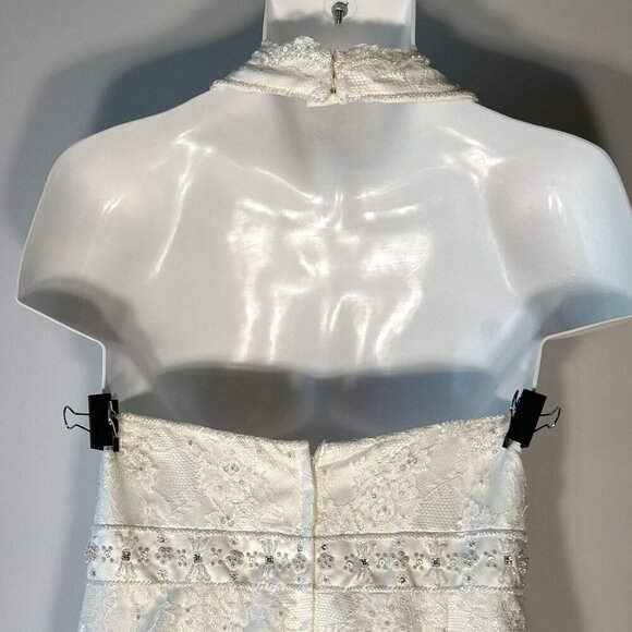 David's Bridal SZ 22 Ivory Lace Halter Cut Empire Waist Wedding Gown Romantic - Picture 8 of 13